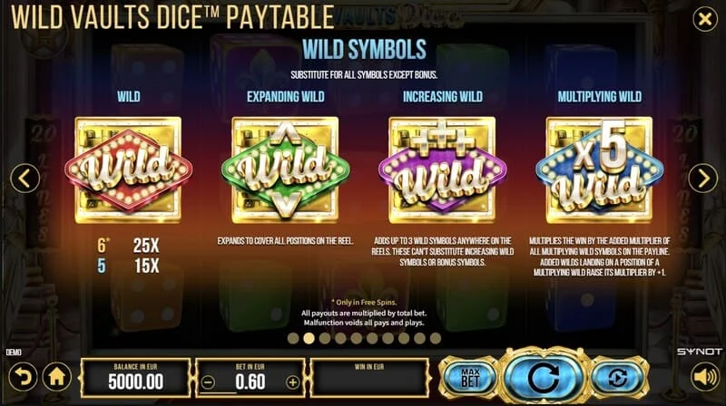 Wild Vaults Dice - Free Spins virkjast með þremur Vault-táknmyndum